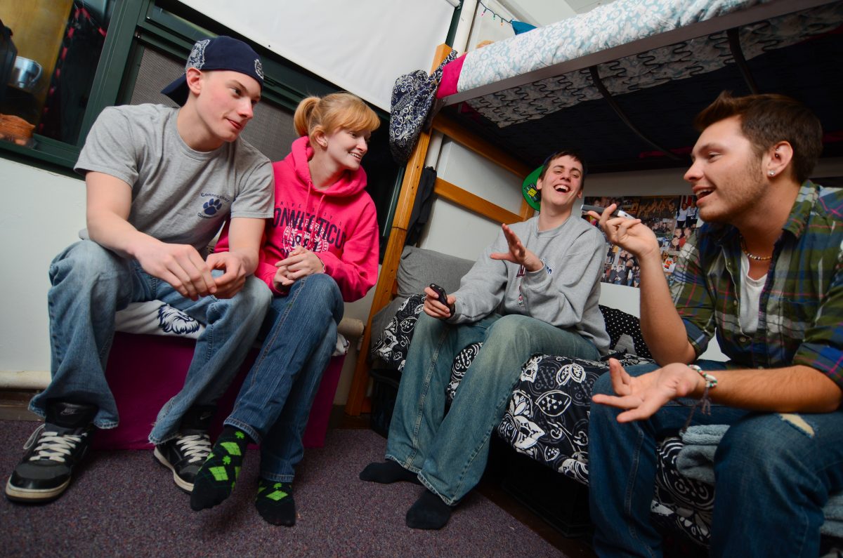 students in dorm room